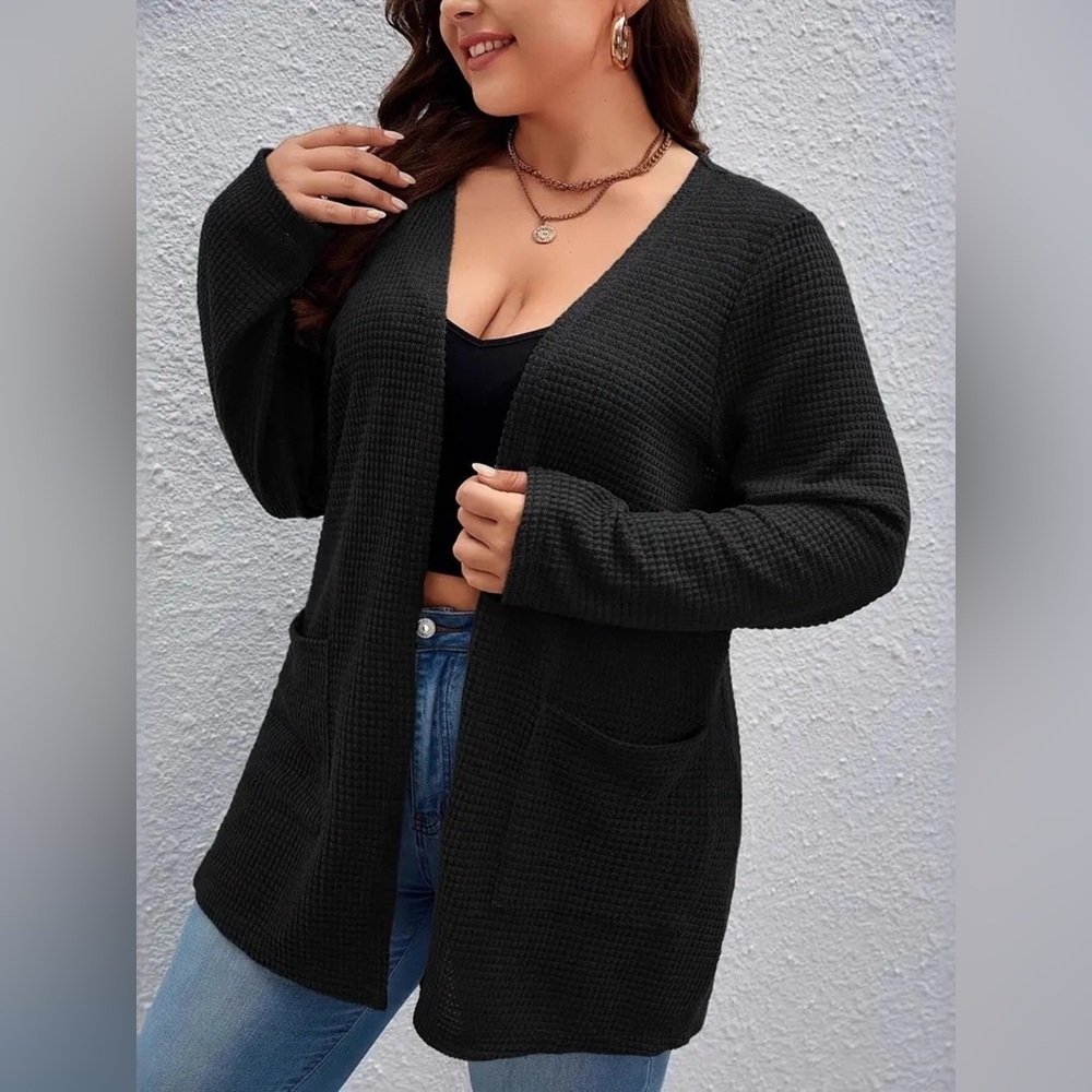 Plus Size Open Front Long Sleeve Knit Cardigan - Picture 2 of 10